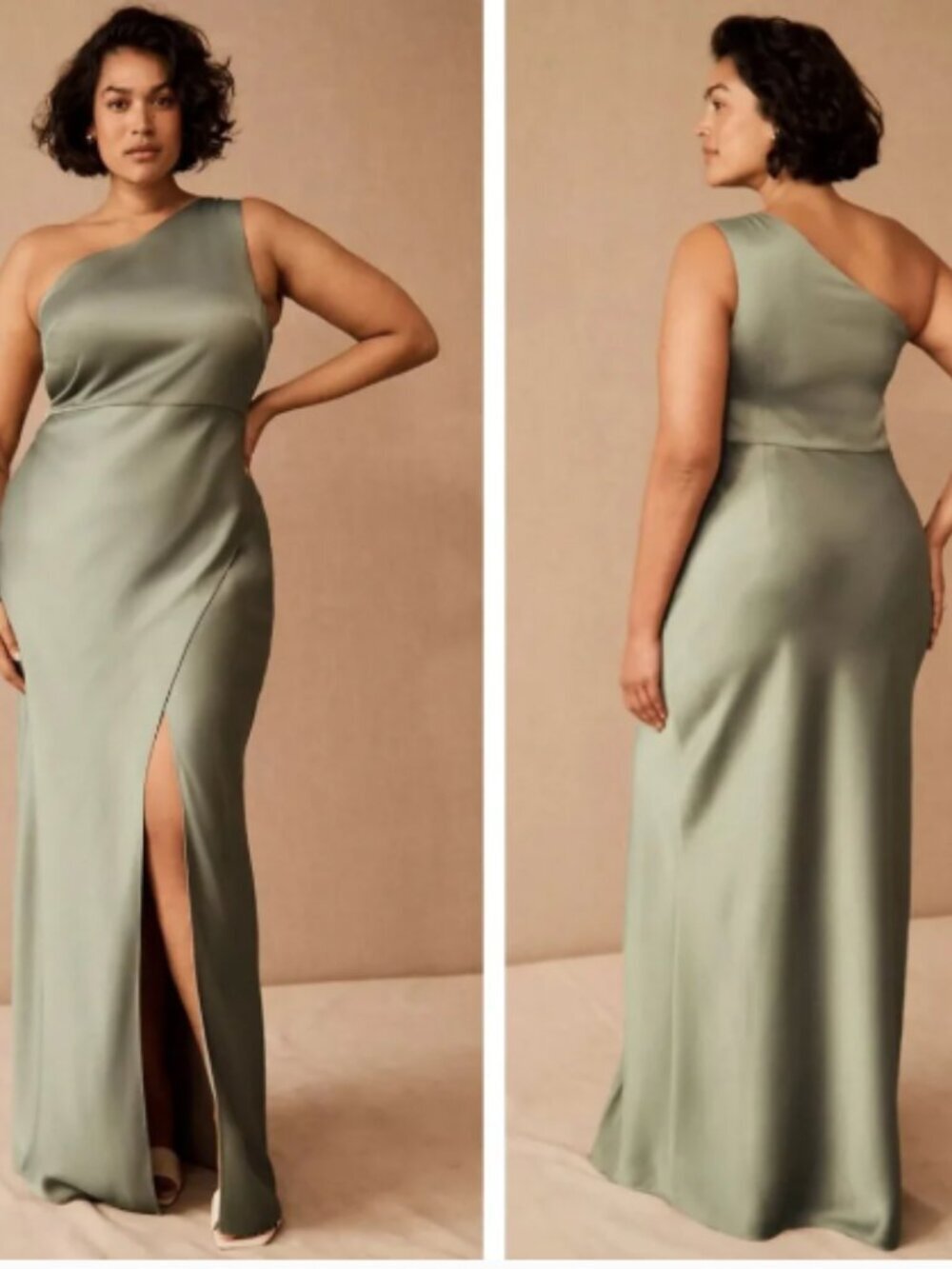 NWT BHLDN Anthropologie Dylan One Shoulder Maxi Dress Satin Charmeuse Moss 16W
